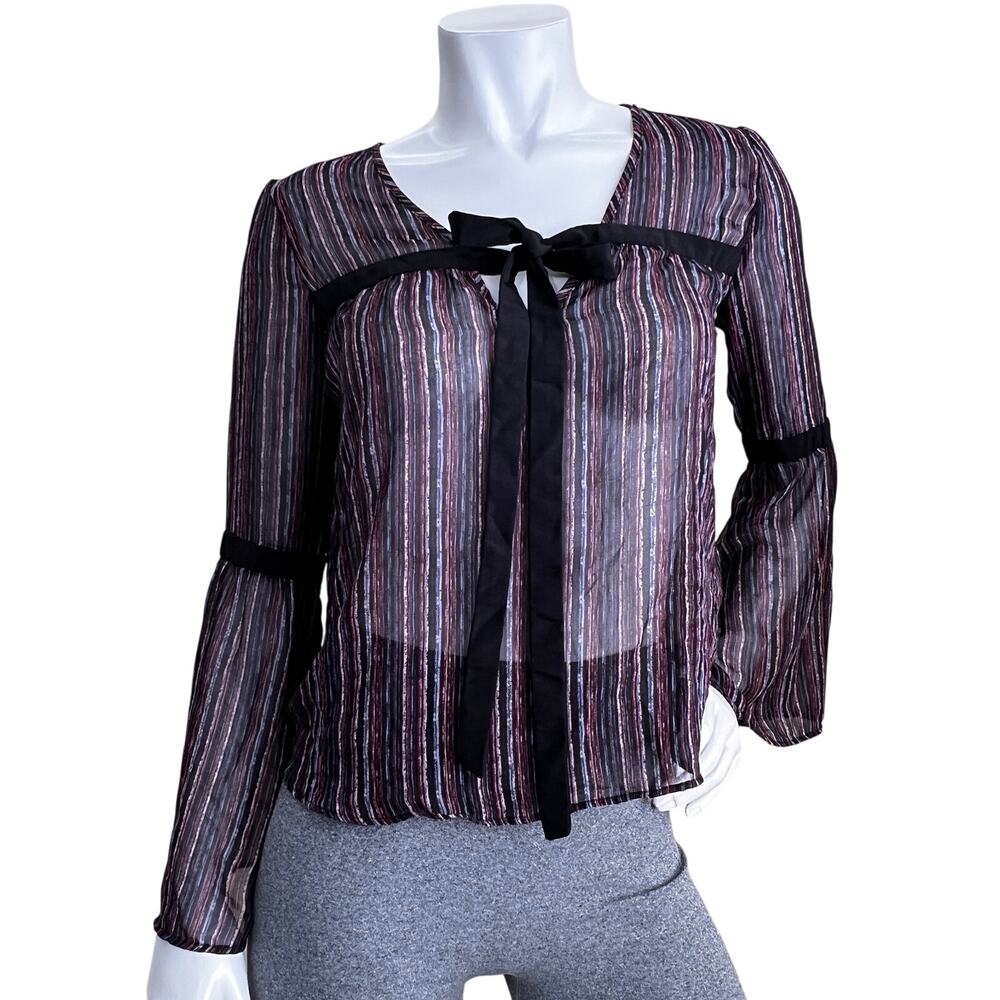 BCBG GENERATION Women's Sheer Bell Sleeve Fairy Goth Blouse Top Size XXS